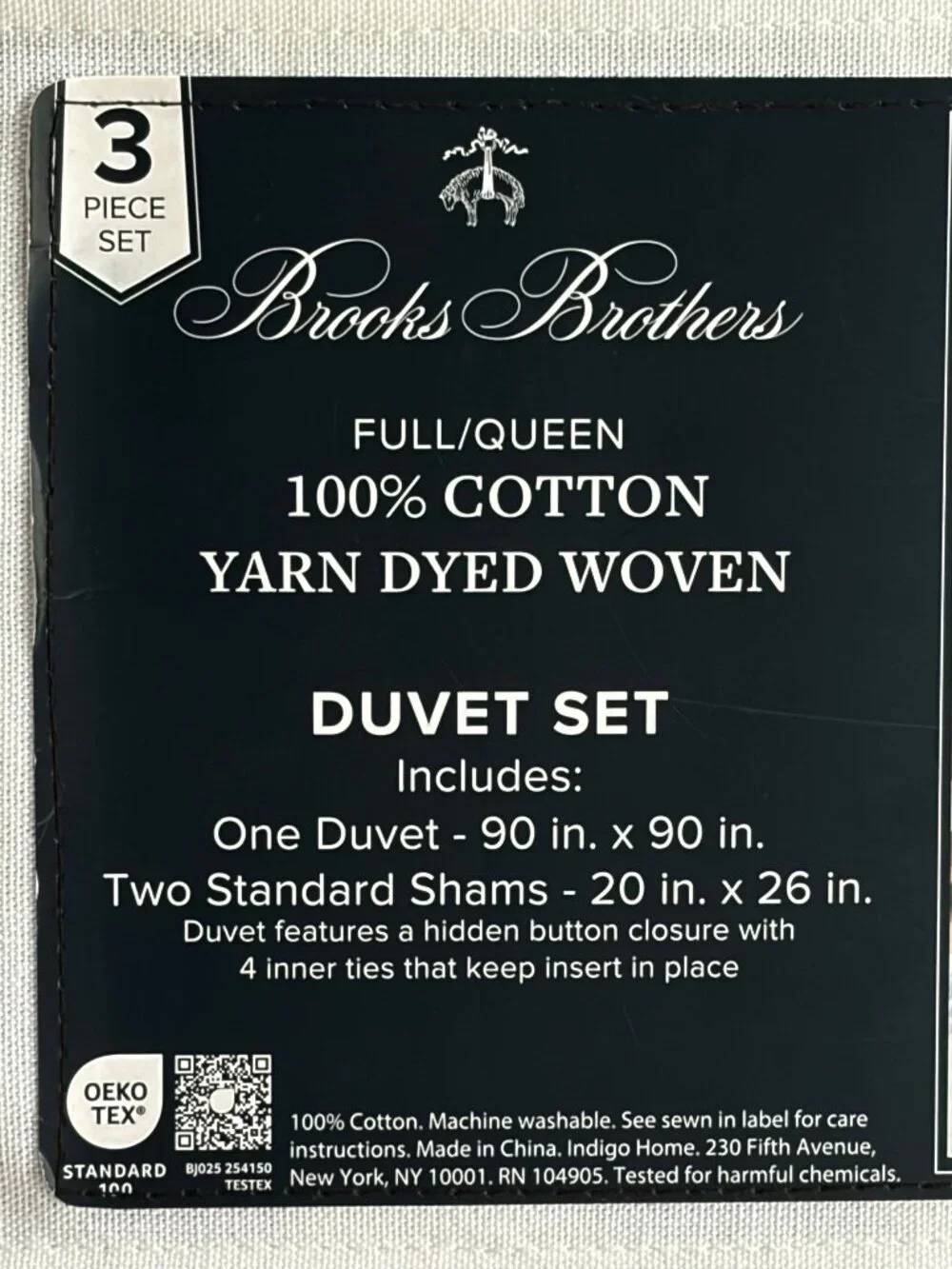 Brooks Brothers Blue & White Stripe Ruffled FULL/QUEEN Size Cotton Duvet Set